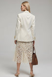 Ivory Long Sleeves Notched Lapel Women Blazer