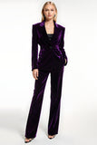 Dark Purple 2 Piece Velvet Peak Lapel Prom Suits with Pockets
