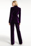 Dark Purple 2 Piece Velvet Peak Lapel Prom Suits with Pockets
