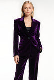 Dark Purple 2 Piece Velvet Peak Lapel Prom Suits with Pockets