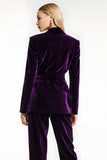 Dark Purple 2 Piece Velvet Peak Lapel Prom Suits with Pockets