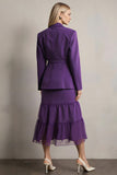 Dark Purple Notched Lapel 2 Piece Long Sleeves Prom Suits with Sash