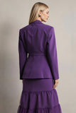 Dark Purple Notched Lapel 2 Piece Long Sleeves Prom Suits with Sash