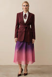 Burgundy Long Sleeves Peak Lapel Women Blazer with Sash