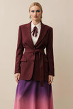 Burgundy Long Sleeves Peak Lapel Women Blazer with Sash