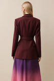 Burgundy Long Sleeves Peak Lapel Women Blazer with Sash