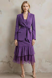 Dark Purple 2 Piece Long Sleeves Peak Lapel Prom Suits with Sash