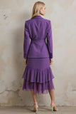 Dark Purple 2 Piece Long Sleeves Peak Lapel Prom Suits with Sash