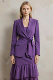 Dark Purple 2 Piece Long Sleeves Peak Lapel Prom Suits with Sash