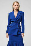 Royal Blue 2 Piece Midi Notched Lapel Business Suits