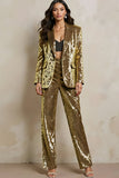 Sparkly Golden Peak Lapel Sequins Women Prom Suits