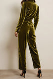 Green l Long Sleeves Peak Lape Prom Jumpsuits with Pockets