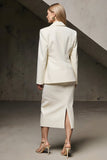Ivory Pencil Notched Lapel 2 Piece Midi Business Suits with Slit