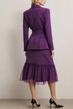 Dark Purple 2 Piece Midi Notched Lapel Business Suits with Sash
