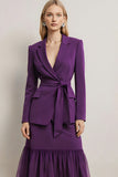 Dark Purple 2 Piece Midi Notched Lapel Business Suits with Sash