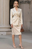 Champagne 2 Piece Pencil Single Breasted Midi Business Suits with Slit