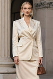 Champagne 2 Piece Pencil Single Breasted Midi Business Suits with Slit