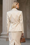 Champagne 2 Piece Pencil Single Breasted Midi Business Suits with Slit
