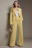 Yellow Pleated Notched Lapel 2 Piece Business Suits with Pockets