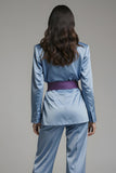 Grey Blue Long Sleeves 2 Piece Notched Lapel Business Suits with Belt