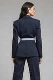Navy 2 Piece Bow Notched Lapel Business Suits with Sash
