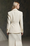 Ivory Double Breasted 2 Piece Pencil Midi Business Suits with Slit