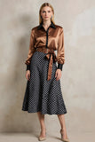 Brown Black Dots Collar Neck A Line Midi 2 Piece Workwear with Belt