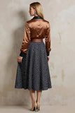 Brown Black Dots Collar Neck A Line Midi 2 Piece Workwear with Belt