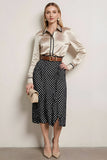 Champagne Black Dots Pencil 2 Piece Collar Neck Midi Workwear with Belt