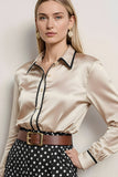 Champagne Black Dots Pencil 2 Piece Collar Neck Midi Workwear with Belt