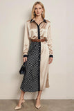 Champagne Pencil Collar Neck Long Sleeves Midi Work Dress with Belt