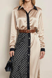 Champagne Pencil Collar Neck Long Sleeves Midi Work Dress with Belt