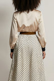 Champagne 2 Piece A-Line Satin Long Sleeves Midi Workwear