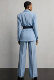 Light Blue 2 Piece Long Sleeves Peak Lapel Business Suits with Sash