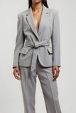 Grey 2 Piece Slim Fit Long Sleeves Notched Lapel Business Suits