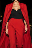 Red Peak Lapel 2 Piece Long Sleeves Business Suits