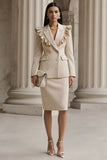 Champagne 2 Piece Peak Lapel Pencil Long Sleeves Skirt Business Suits