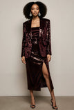 Sparkly Sequin Burgundy 2 Piece Peak Lapel Long Sleeves Prom Suits
