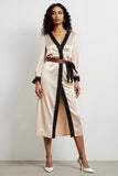 Champagne V-Neck Long Sleeves Pencil Work Dress