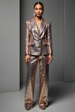 Sparkly Sequin Rose Golden 2 Piece Peak Lapel Long Sleeves Prom Suits