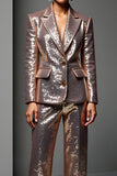 Sparkly Sequin Rose Golden 2 Piece Peak Lapel Long Sleeves Prom Suits