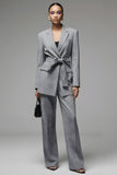 Grey 2 Piece Slim Fit Notched Lapel Long Sleeves Business Suits