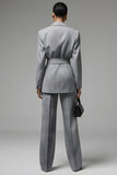 Grey 2 Piece Slim Fit Notched Lapel Long Sleeves Business Suits
