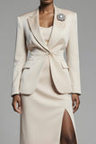 Champagne 2 Piece Long Sleeves Peak Lapel Pencil Midi Business Suits