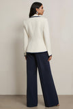 White and Blue 2 Piece Long Sleeves Notched Lapel Business Suits