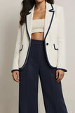 White and Blue 2 Piece Long Sleeves Notched Lapel Business Suits