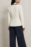 White and Blue 2 Piece Long Sleeves Notched Lapel Business Suits