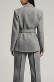 Grey Long Sleeves Notched Lapel Business Suits with Belt