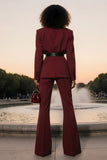 Burgundy Long Sleeves Notched Lapel Business Suits with Belt