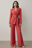 Red Long Sleeves Notched Lapel 2 Piece Prom Suits with Belt